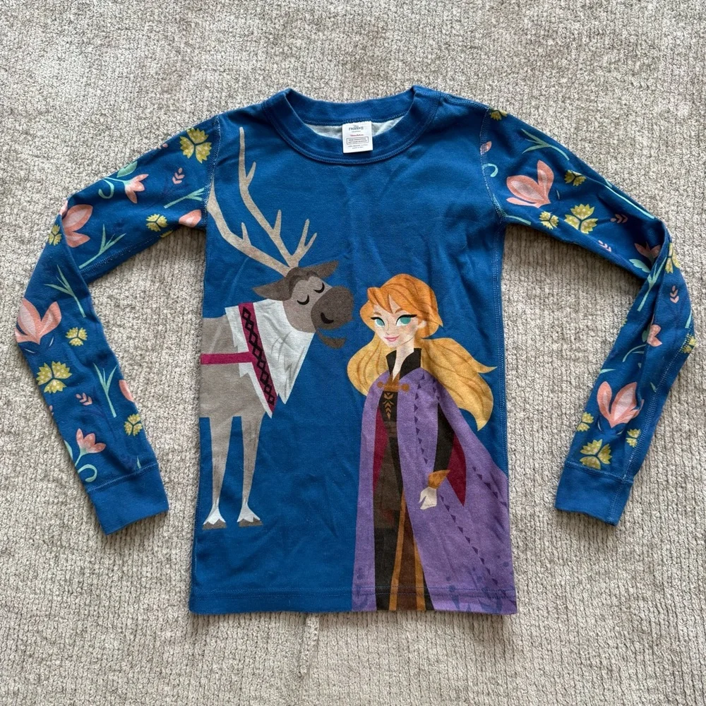 Hanna Andersson Frozen II Pajama Set‎ Anna Sven Blue Floral Organic Cotton
